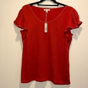 Brickred, flutter sleeves, detailed stitching on neck and arms, super soft